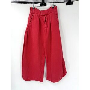 Free People We The Free Red Denim Culottes Wide Leg Cropped Pants High Rise 28